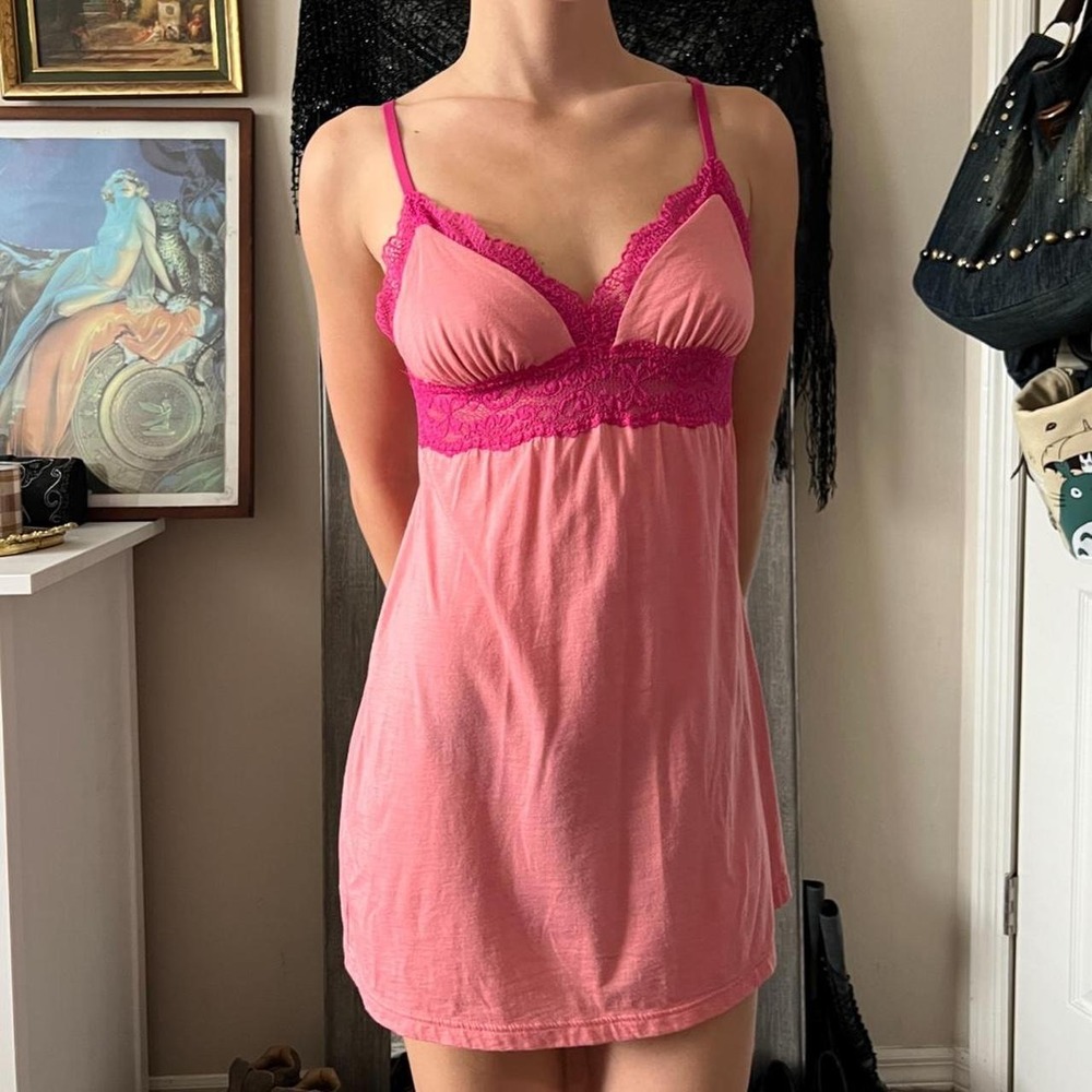 Cosabella Coral Pink Lace Trim Mini Dress Y2K Made in Italy Small